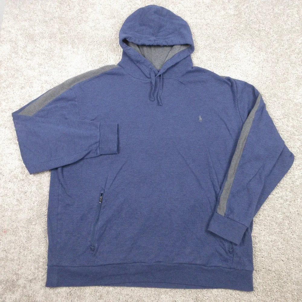 Polo Ralph Lauren Sweater Mens 2XLT Blue Gray Pony Pullover Hoodie Sweatshirt